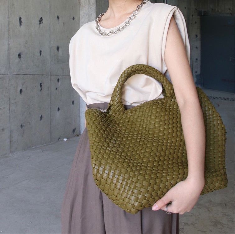 Handwoven Faux Leather Large Tote Bag for Women-Fruit green-Free Shipping Leatheretro