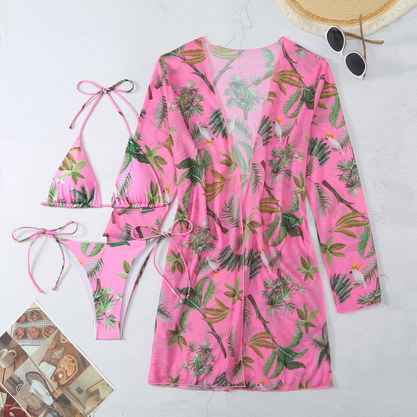 Casual Floral Summer 3pcs Women Swimsuits-Swimwear-Pink-1-S-Free Shipping Leatheretro