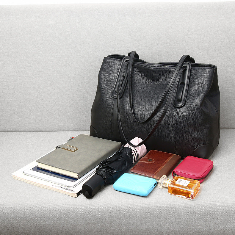 Women Genuine Leather Large Capacity Stylish Handbag for Work & Commute-black-Free Shipping Leatheretro