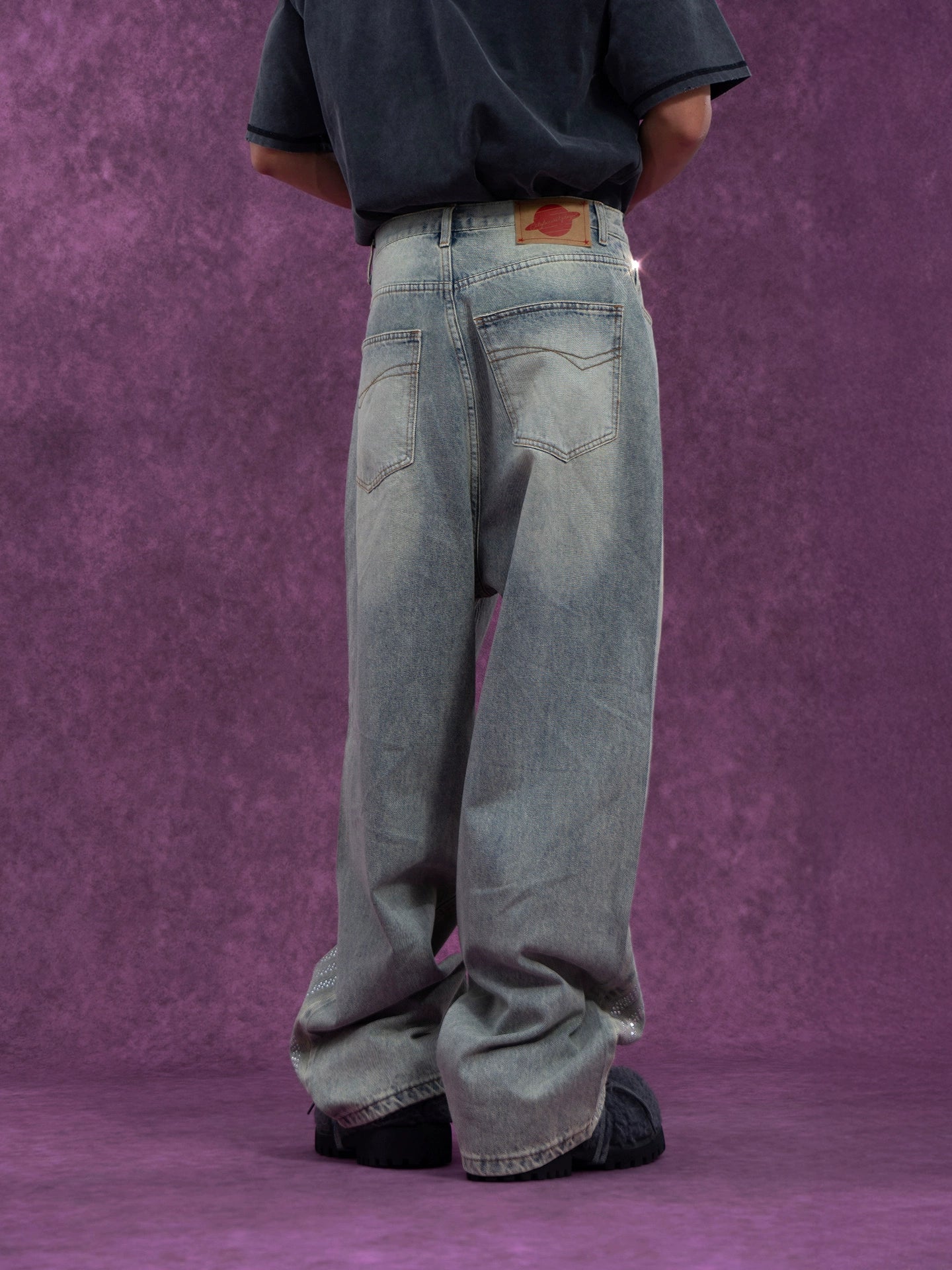 CLP Men's Retro Light Blue Curved Hem Jeans-Light Blue-S-Free Shipping Leatheretro