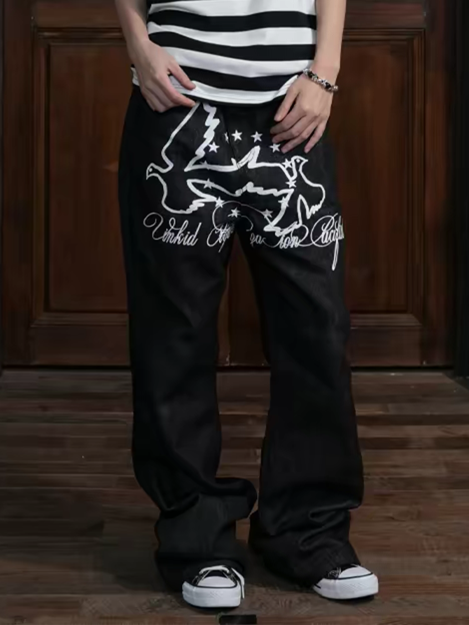 VINKID Double Pigeon Star Graphic Jeans-Jeans-S / 31"-Free Shipping Leatheretro