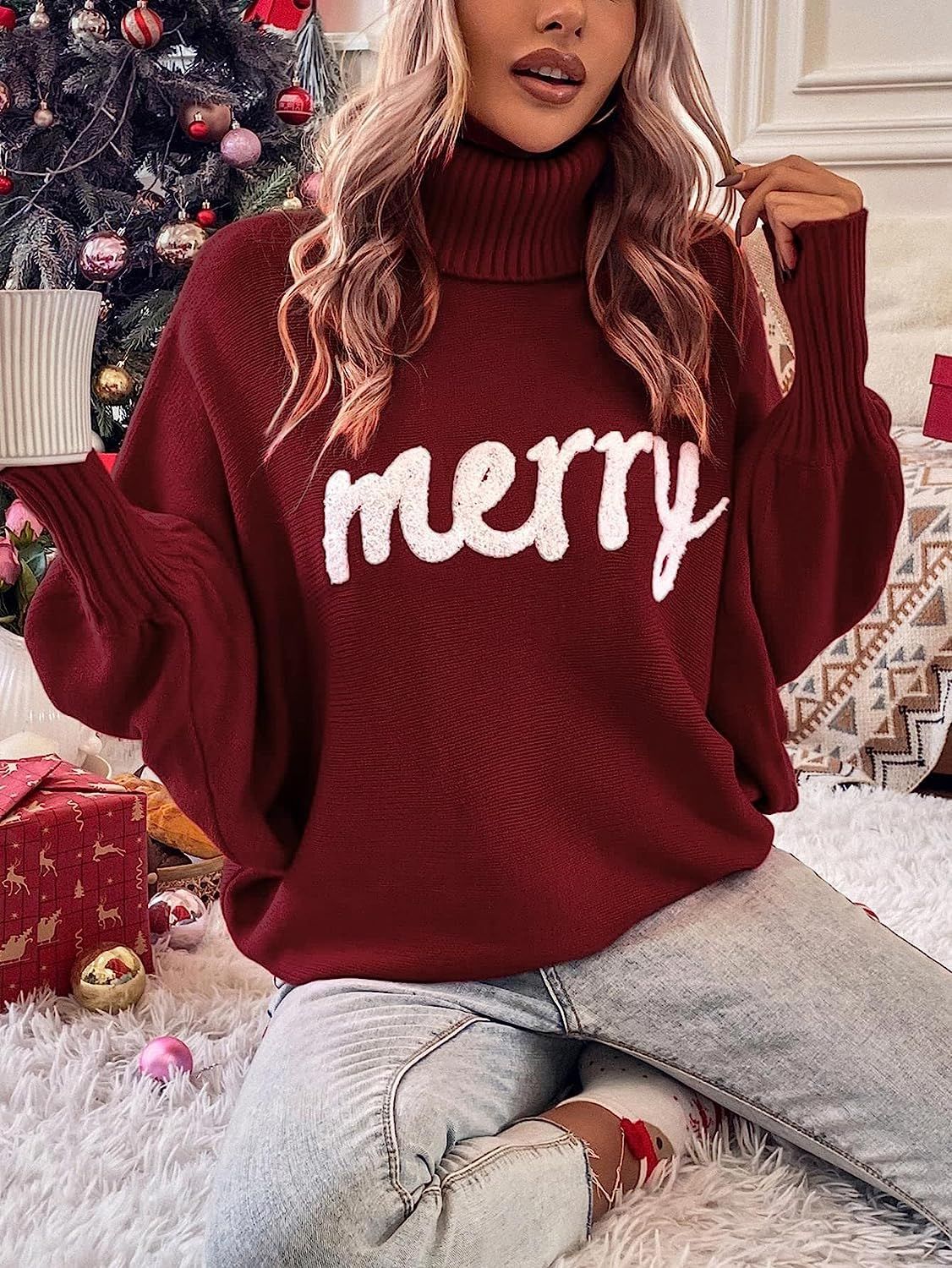 Casual High Neck Winter Loose Knitted Sweaters-Sweater&Hoodies-Wine Red-S-Free Shipping Leatheretro