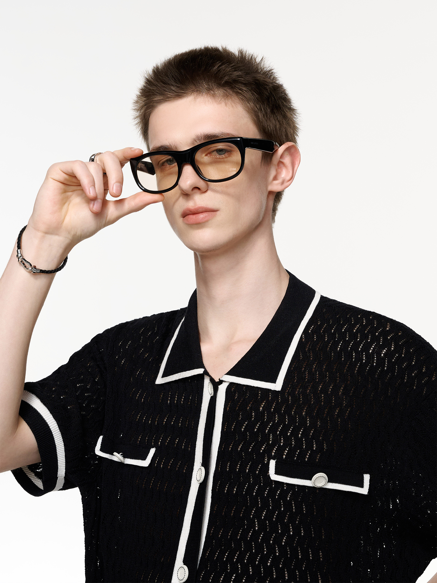 TIWILLTANG Contrast Trim Knitted Half Shirt-Half shirt-S-Black-Free Shipping Leatheretro
