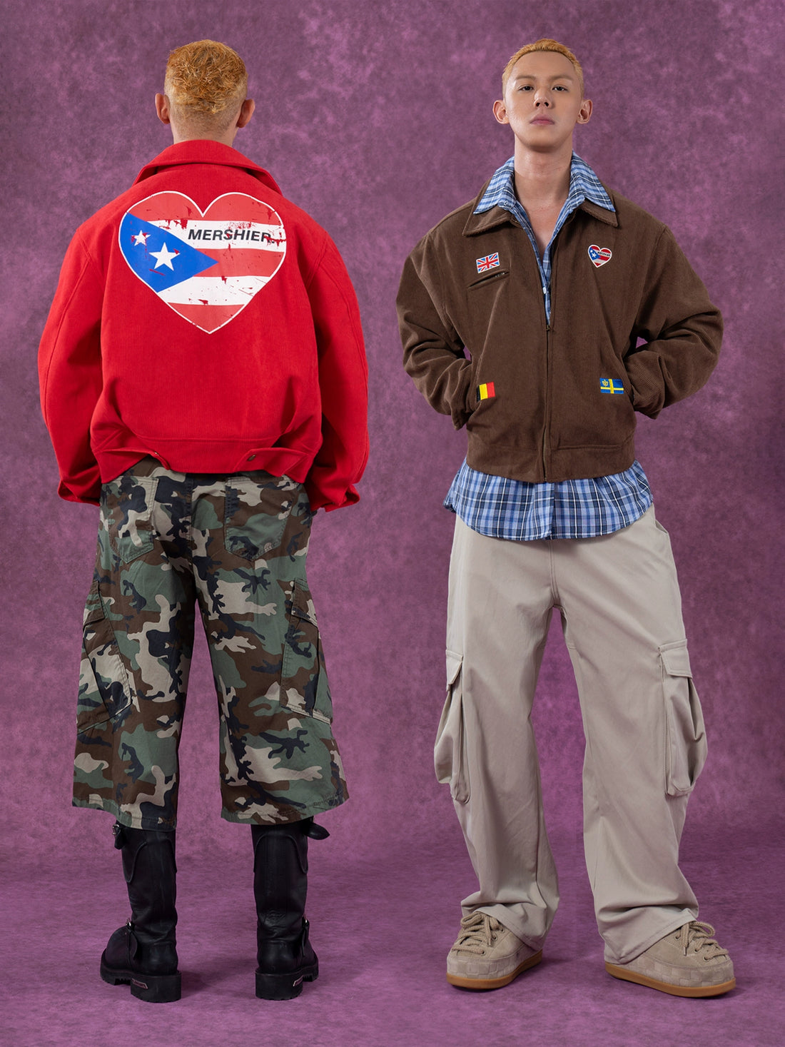 CLP Mens Corduroy Trucker Jacket | Vintage Heart Print Zip-Up-Red-M-Free Shipping Leatheretro