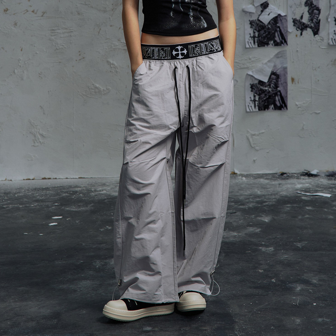 PAIKI Double-Waist Parachute Curved Pants-Pants-S / 28"-Gray-Free Shipping Leatheretro