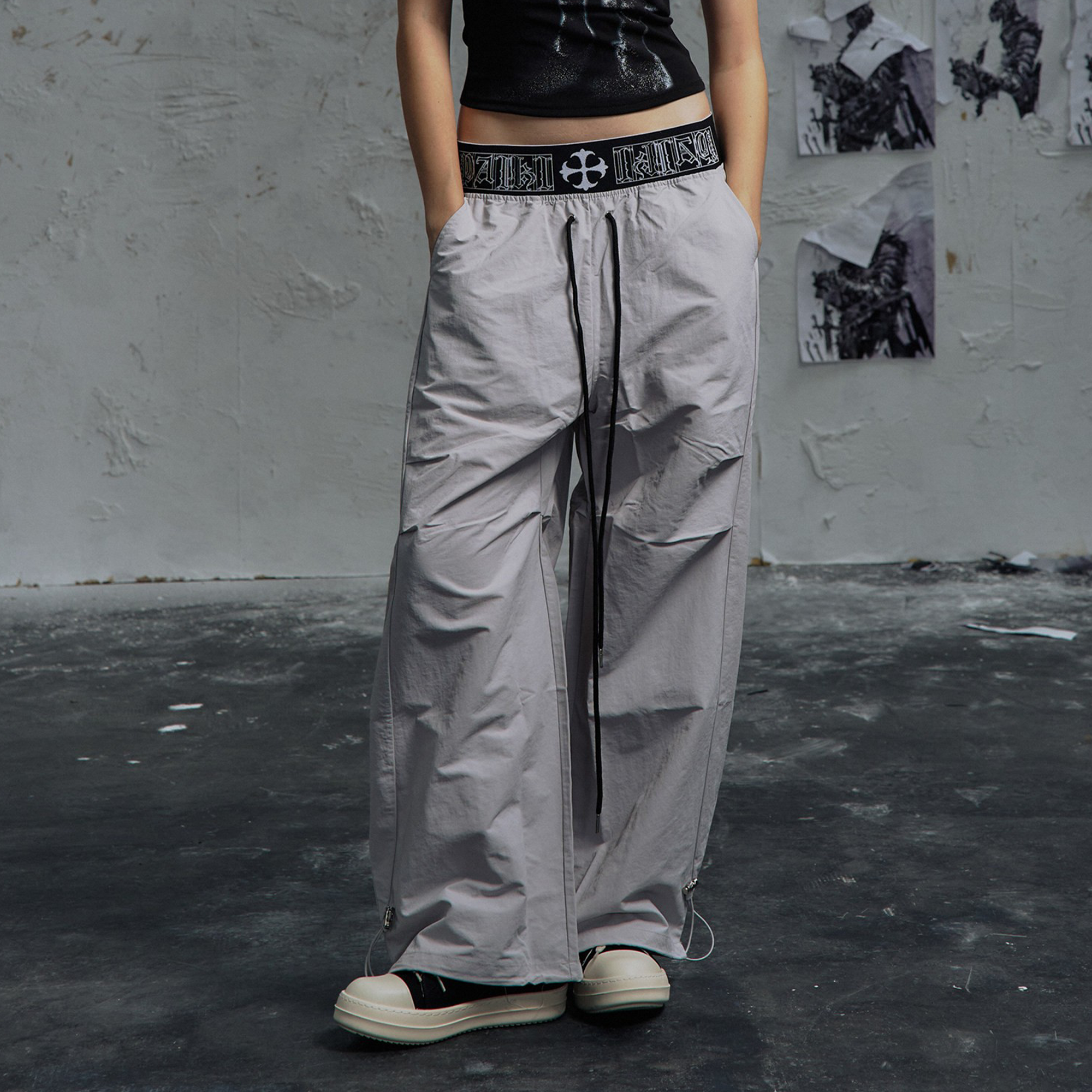 PAIKI Double-Waist Parachute Curved Pants-Pants-S / 28"-Gray-Free Shipping Leatheretro