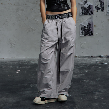 PAIKI Double-Waist Parachute Curved Pants-Pants-S / 28"-Gray-Free Shipping Leatheretro