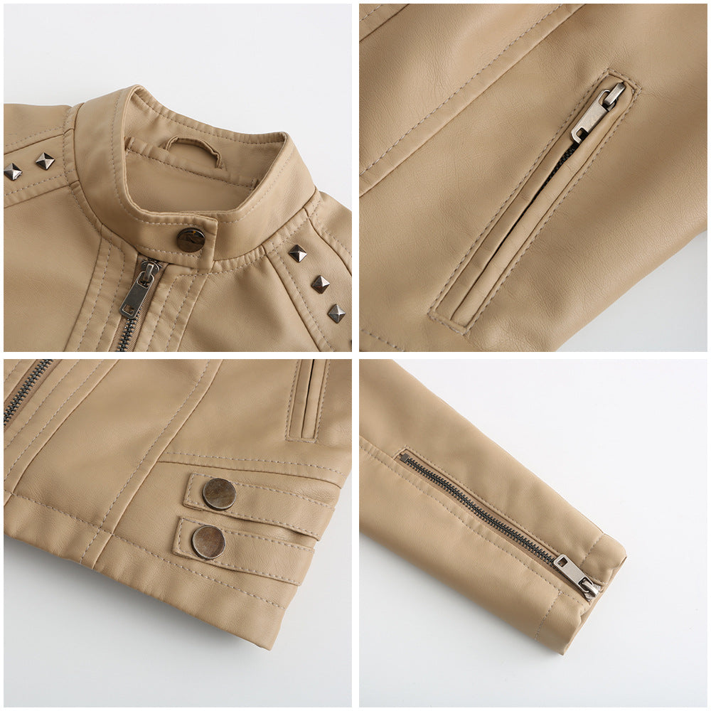 Women's Rivet Punk Biker Jacket-black-EU(XS)-Free Shipping Leatheretro