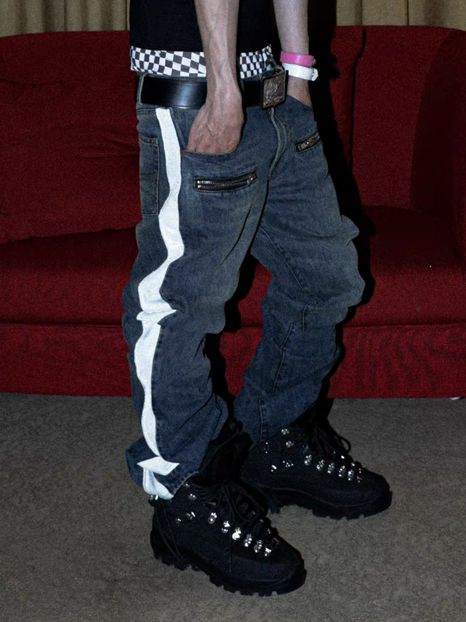 PCCVISION Contrast Side-Stripe Washed Jeans-Jeans-S (Preorder)-Free Shipping Leatheretro
