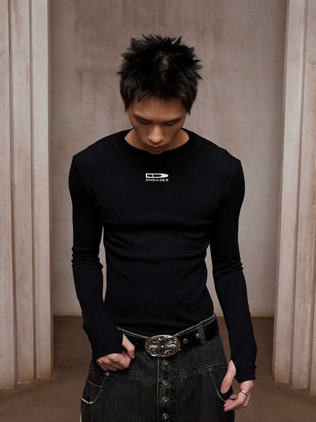DND4DES Men's Long Sleeve T-Shirt - Ribbed Stretch Fit-Black-S-Free Shipping Leatheretro