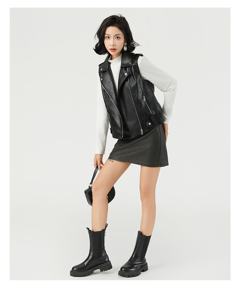 Women's Fashion PU Leather Vest – Stylish Sleeveless Jacket-Black-S-Free Shipping Leatheretro