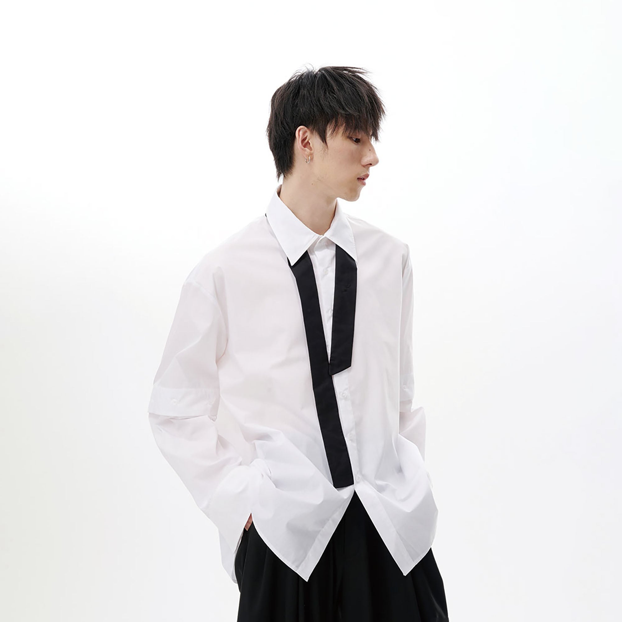 TUIMU Cross Tie Detachable Sleeve Shirt-Shirt-S-Blue-Free Shipping Leatheretro