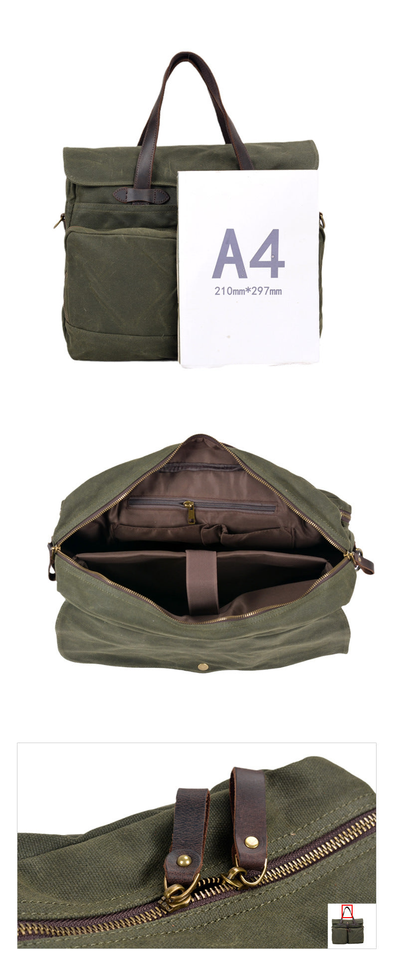 Vintage Waxed Canvas Laptop Briefcase – 15.6" Business Messenger Bag for Men-Black-41cm*10cm*30cm-Free Shipping Leatheretro