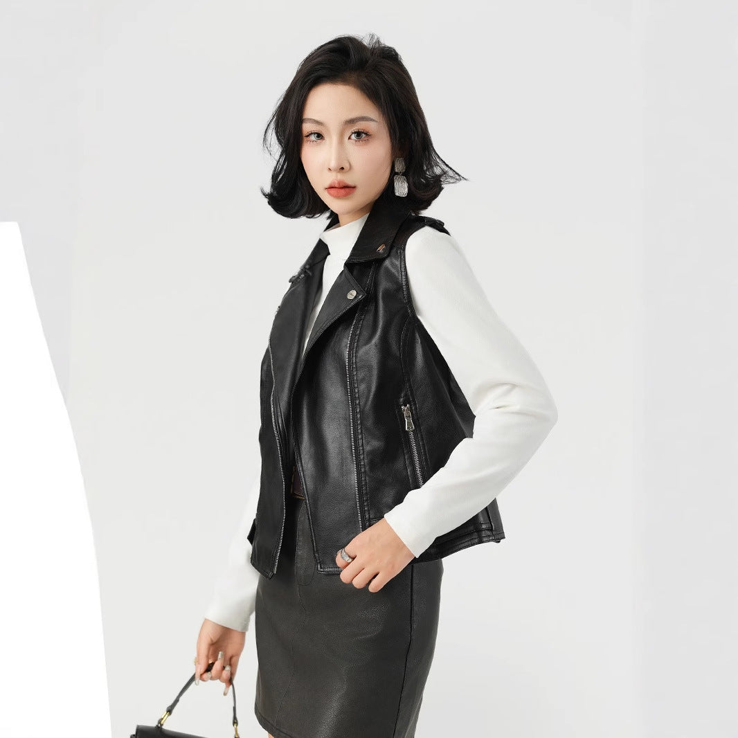 Women's Fashion PU Leather Vest – Stylish Sleeveless Jacket-Black-S-Free Shipping Leatheretro