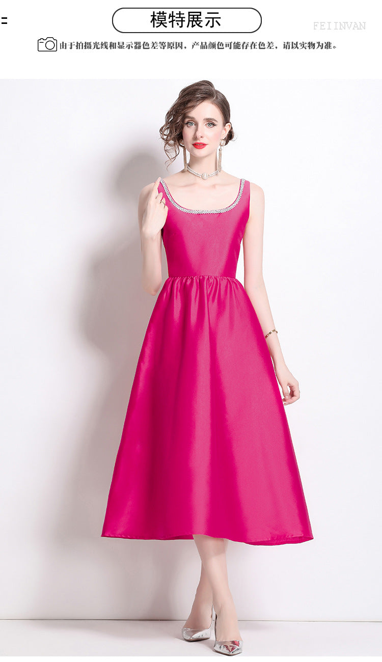 Elegant Square Neckline Sleeveless Dresses-dresses-Rose Red-2XL-Free Shipping Leatheretro