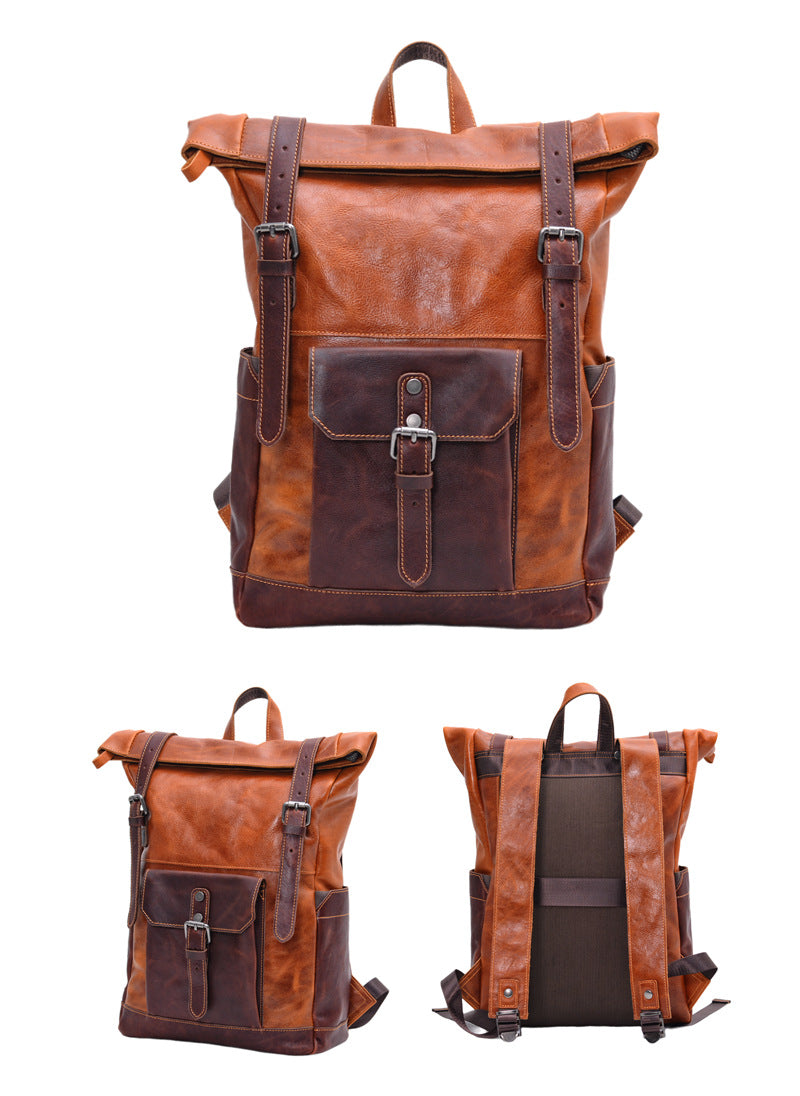 Vintage Men's Backpack – Full-Grain Vegetable-Tanned Leather Rucksack-Backpack-Coffee-Free Shipping Leatheretro