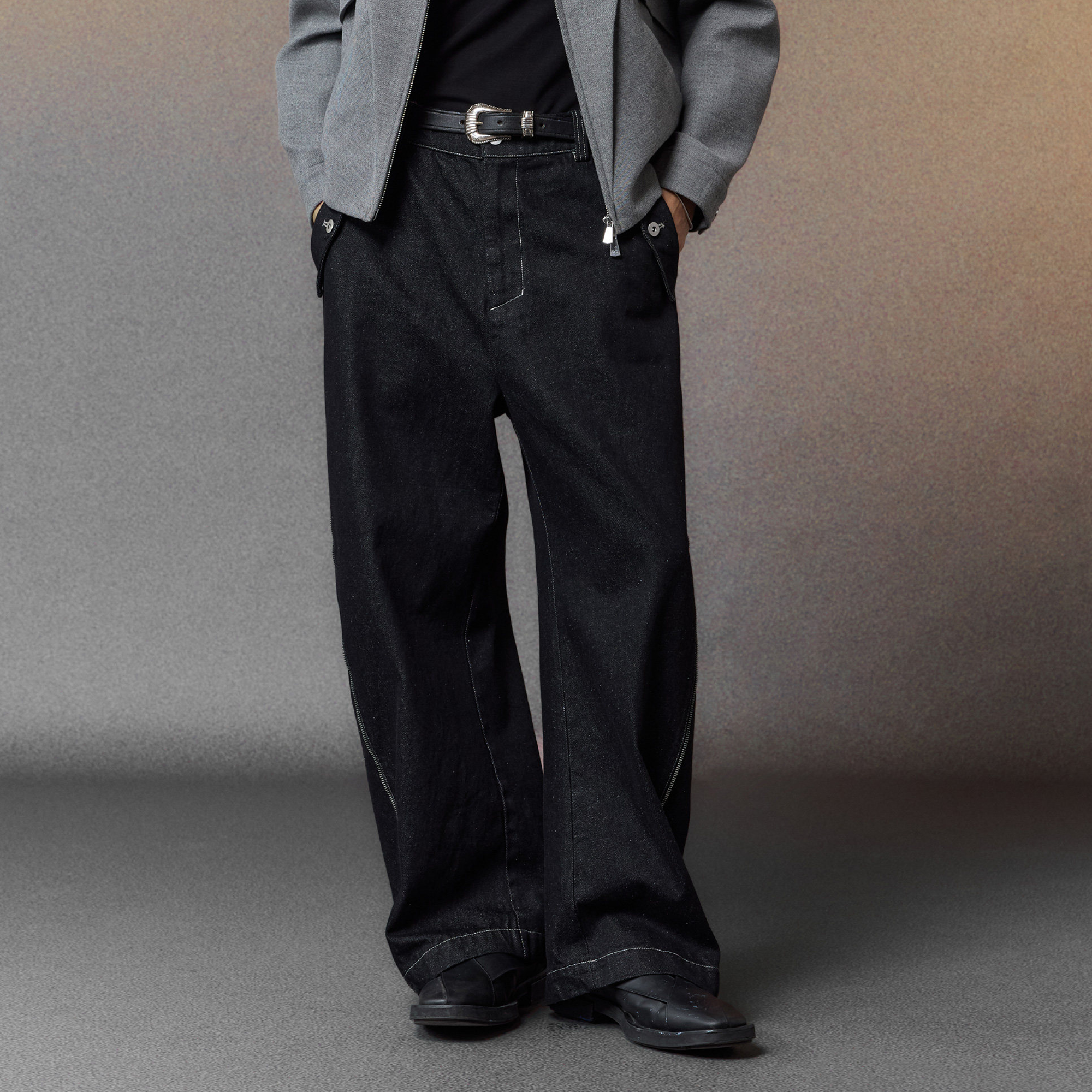 ALVNG AR ANTS Zip-Seam Wide-Leg Denim Trousers-Pants-Denim-S-Free Shipping Leatheretro