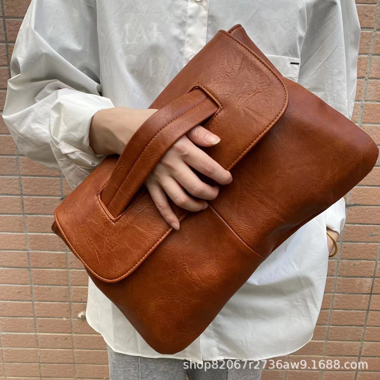 Large Capacity Faux Leather File Organizer, Shoulder Bag for Documents-Light brown-Free Shipping Leatheretro