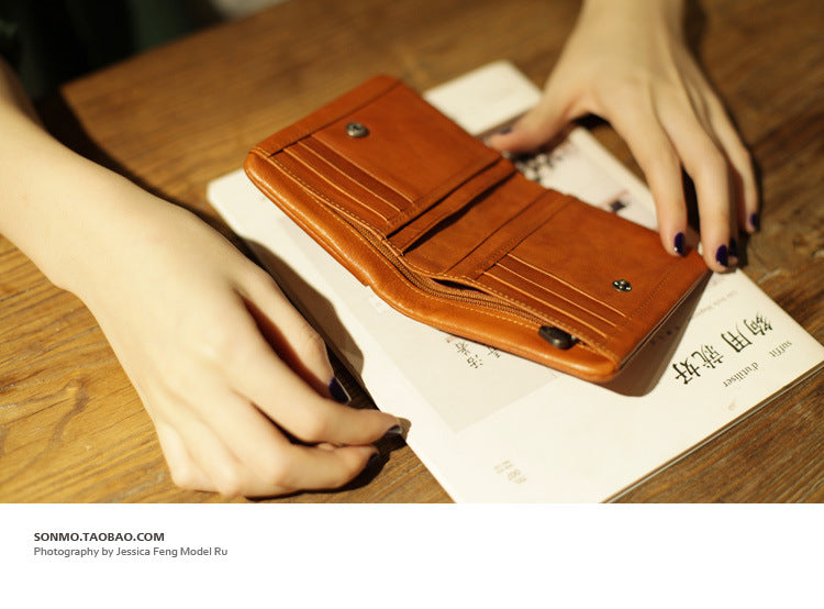 Vintage Vegetable-Tanned Leather Wallet-Brown-Free Shipping Leatheretro