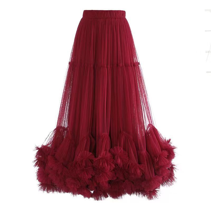 Fairy Designed Ruffled A Line Skirts for Women-Skirts-Wine Red-One Size-Free Shipping Leatheretro