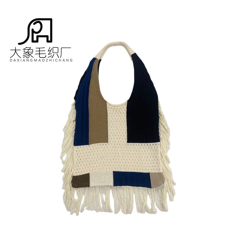 Vintage Tassels Knitted Shoulder Bags-Handbags-White-Free Shipping Leatheretro