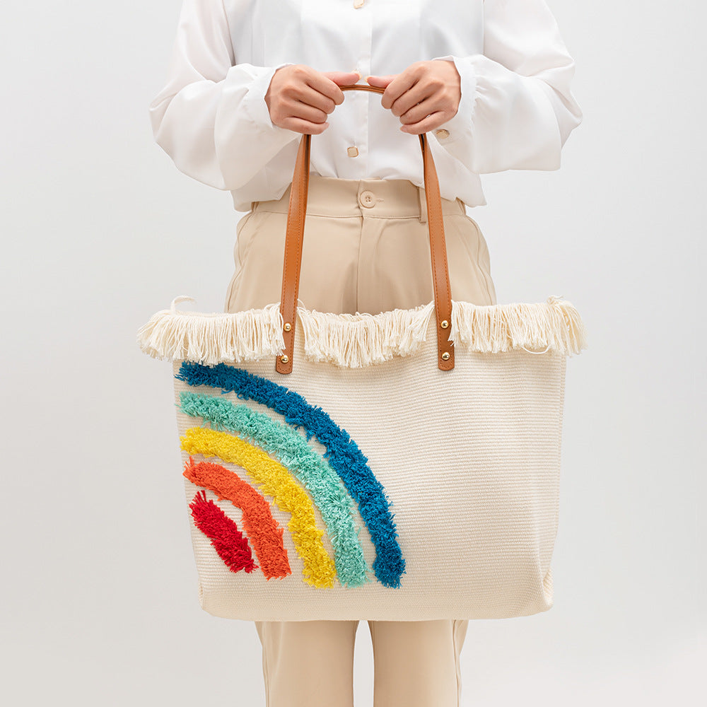 Premium Canvas Rainbow Handbag with Large Capacity Tote Bag-YX23004-1-50*10*32CM-Free Shipping Leatheretro