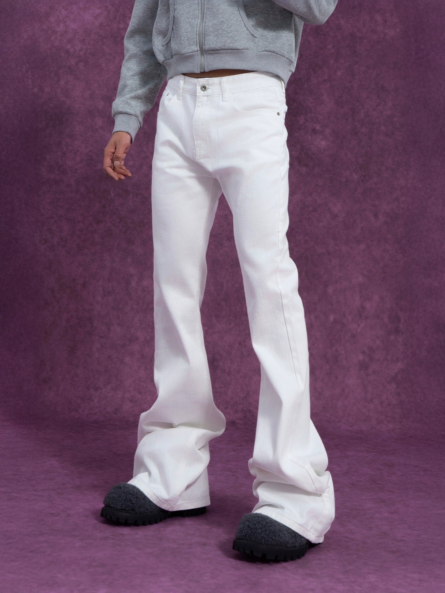 CLP Men's Extra Long Flared Denim Jeans-White-S-Free Shipping Leatheretro