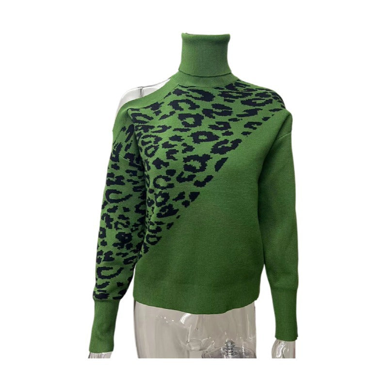 Casual Leopard Long Sleeves Knitted Sweaters-Sweater&Hoodies-Green-S-Free Shipping Leatheretro