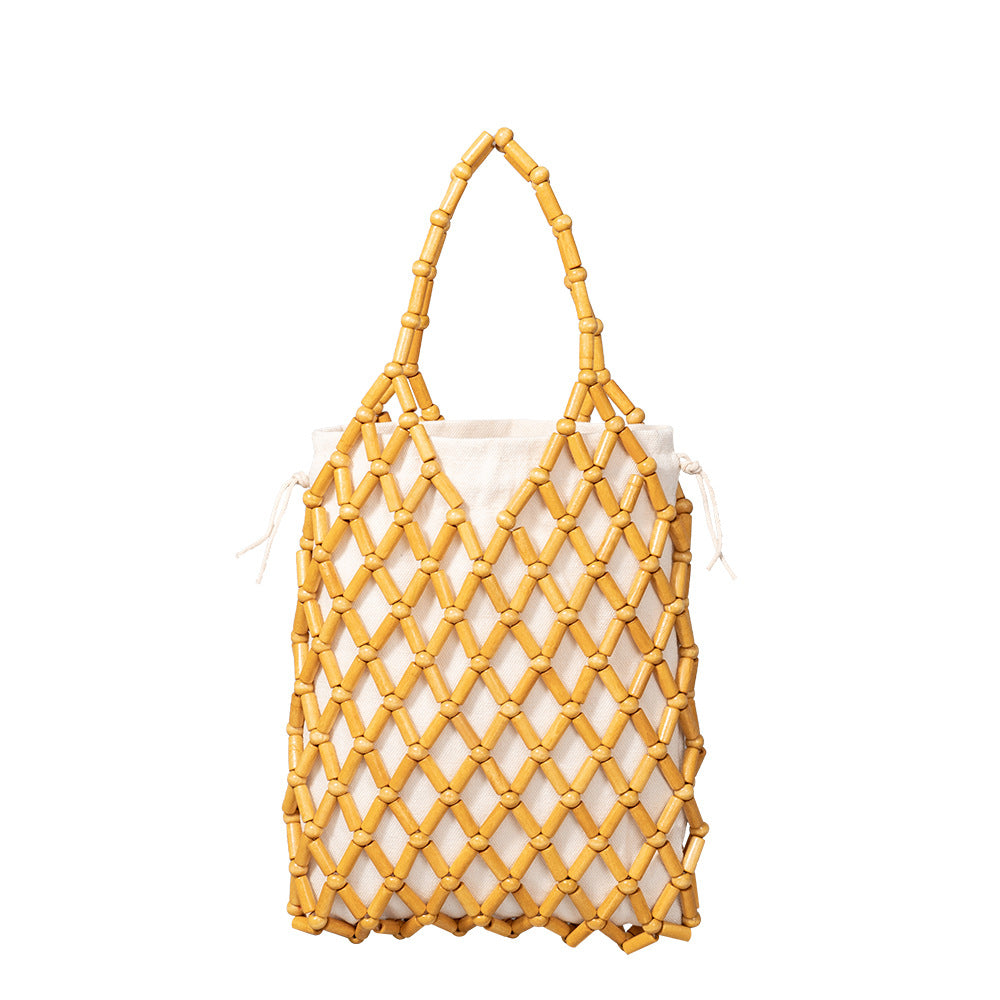 Handwoven Boho Macrame Bag – Elegant Hollow Wood Bead Handbag for Women-ivory white-18*2.5*24CM-Free Shipping Leatheretro