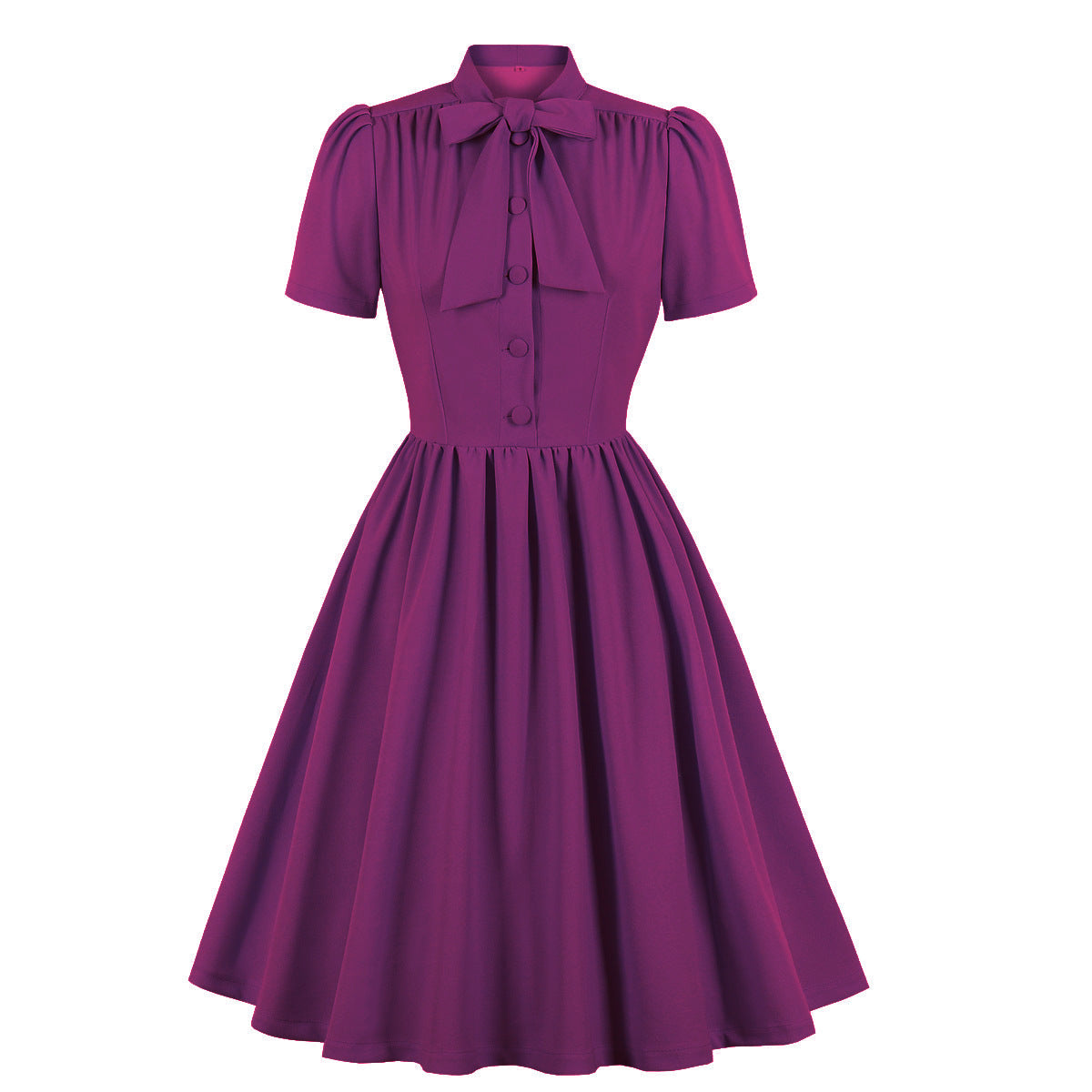 Classy Vintage A Line Women Dresses with Neck Bow-Dresses-Purple-S-Free Shipping Leatheretro
