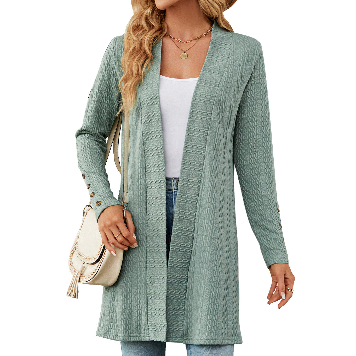 Casual Women Long Sleeves Knitted Cardigans-Sweater&Hoodies-Dark Green-S-Free Shipping Leatheretro