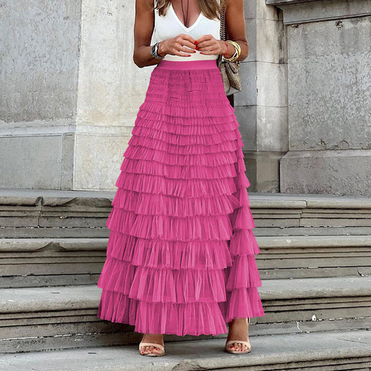 Fashion Elegant High Waist Tulle Cake Skirts for Women-Skirts-Rose Red-S-Free Shipping Leatheretro