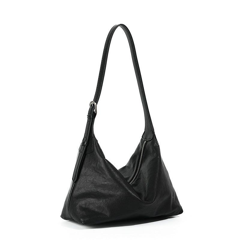 Classic Crossbody Hobo Bag – Genuine Top-Grain Vegetable-Tanned Leather-Shoulder Bags-Black (top layer vegetable tanned cowhide)-Free Shipping Leatheretro