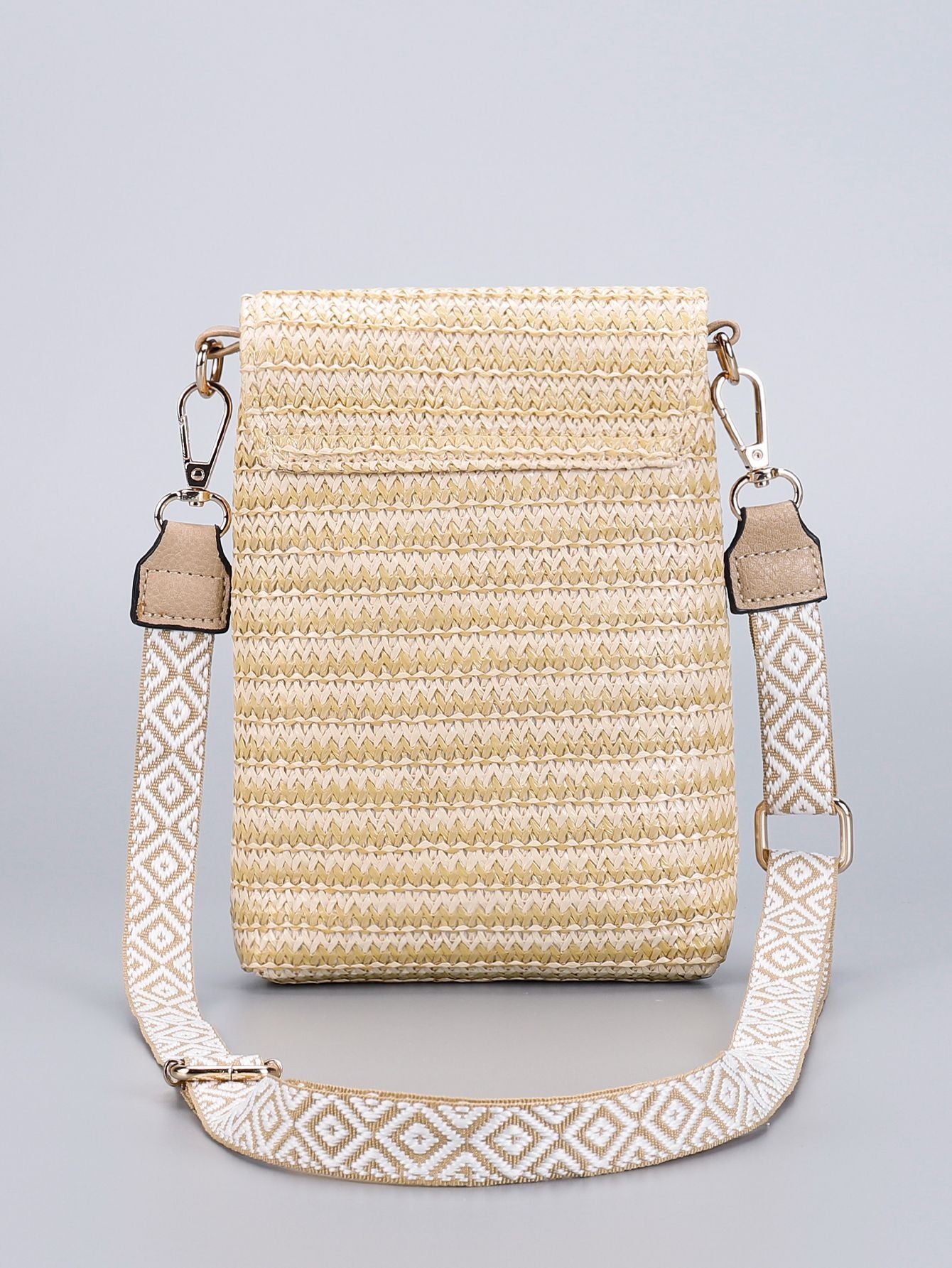 Woven Straw Crossbody Bag with Beaded Detail-1#-13*3.5*19-Free Shipping Leatheretro