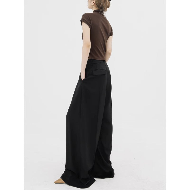 Casual High Waist Loose Wide Legs Pants-Pants-Black-S-Free Shipping Leatheretro