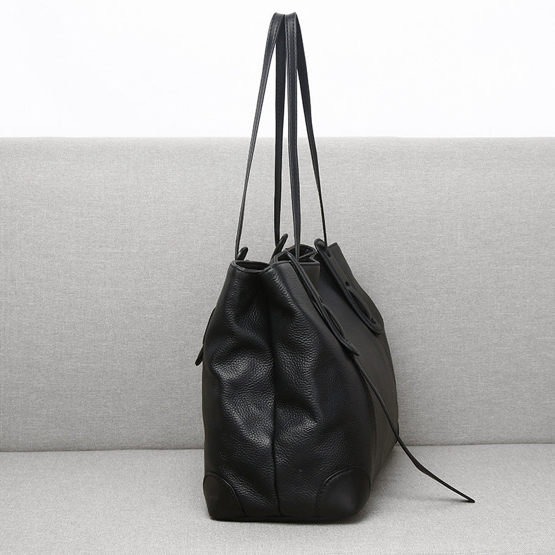 Women Genuine Leather Large Capacity Stylish Handbag for Work & Commute-black-Free Shipping Leatheretro