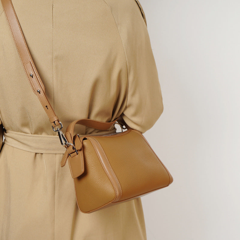 Genuine Top-Grain Leather Boston Bag-Classic - trench coat gray-Free Shipping Leatheretro