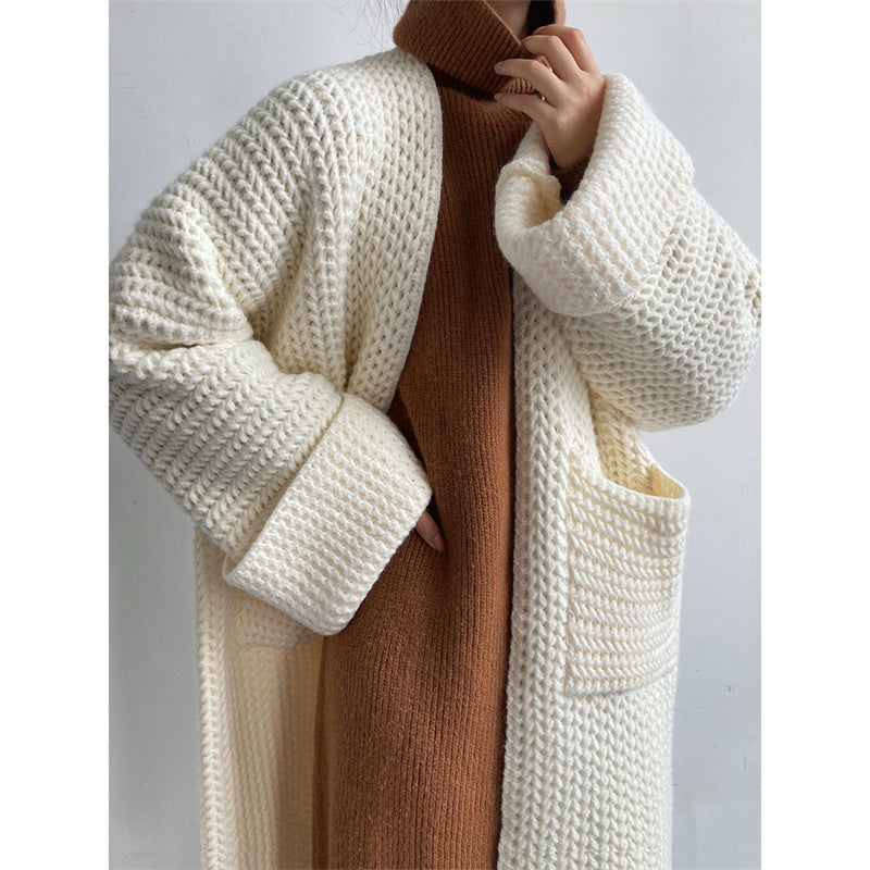 Casual Loose Knitted Long Cardigan Coats-Sweater&Hoodies-Ivory-One Size-Free Shipping Leatheretro