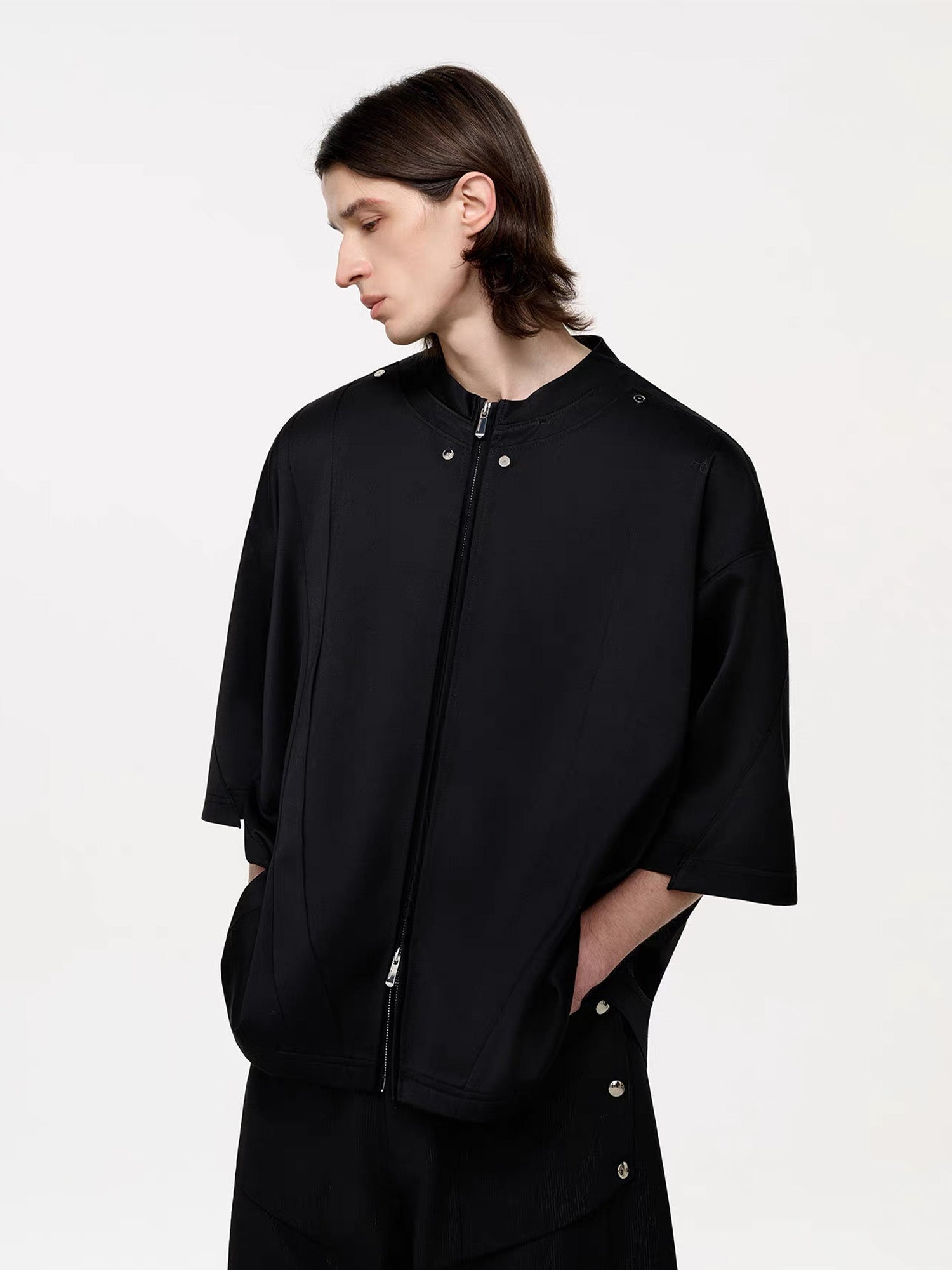 TIWILLTANG Layered Zip-Up T Shirt-T Shirt-S-Free Shipping Leatheretro