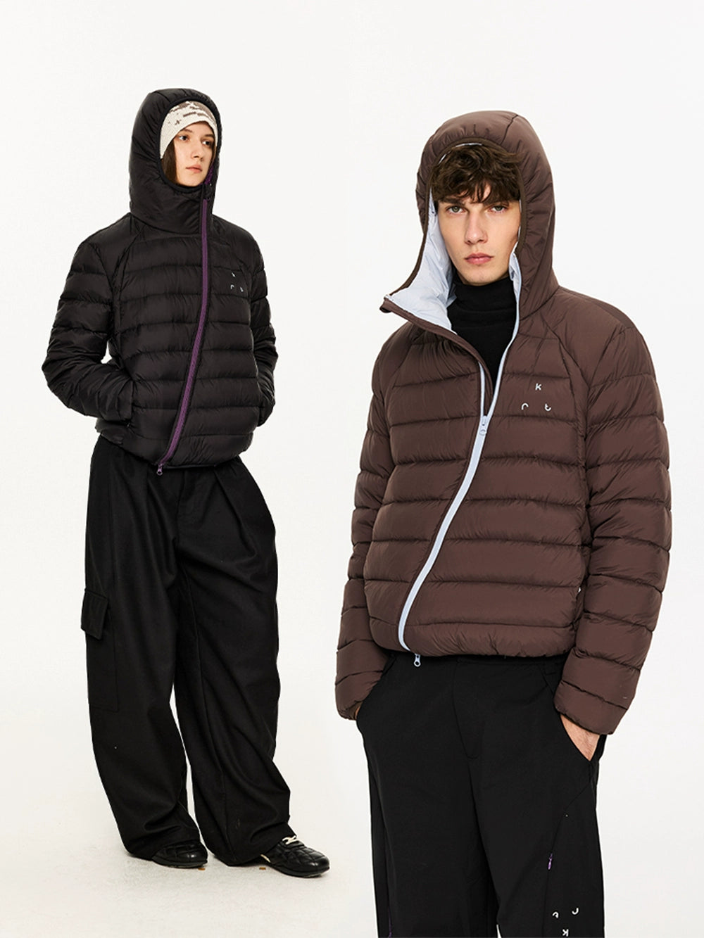KREATE Color-Block Down Jacket with 90% White Duck Down-Black-S-Free Shipping Leatheretro
