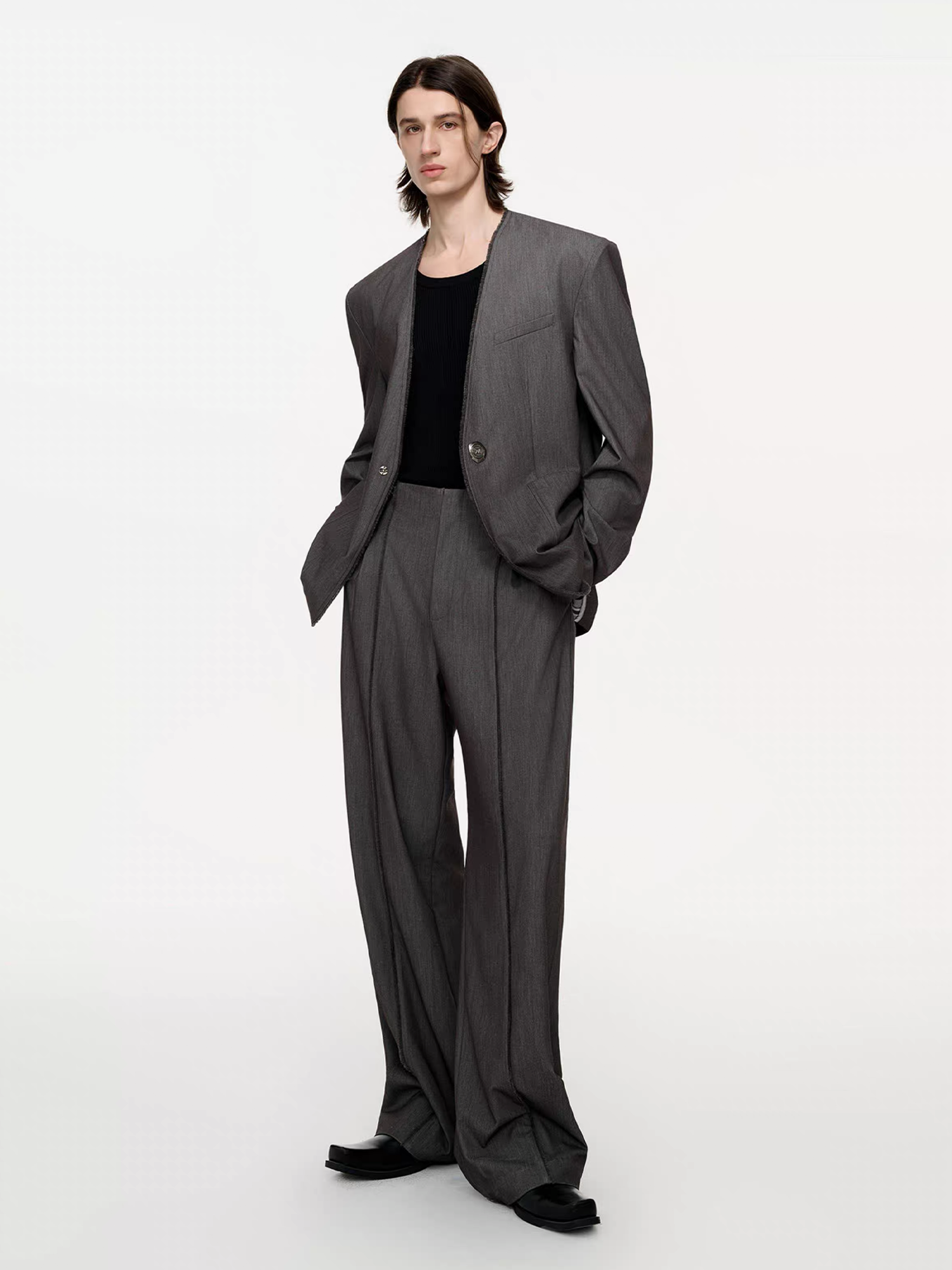 TIWILLTANG Classic Raw Edge Straight-Leg Trousers-Pants-S / 28-31”-Dark Gray-Free Shipping Leatheretro