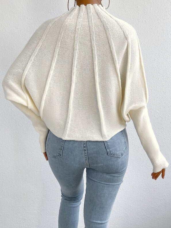 Casual High Neck Pullover Knitted Sweaters-Sweater&Hoodies-Ivory-S-Free Shipping Leatheretro