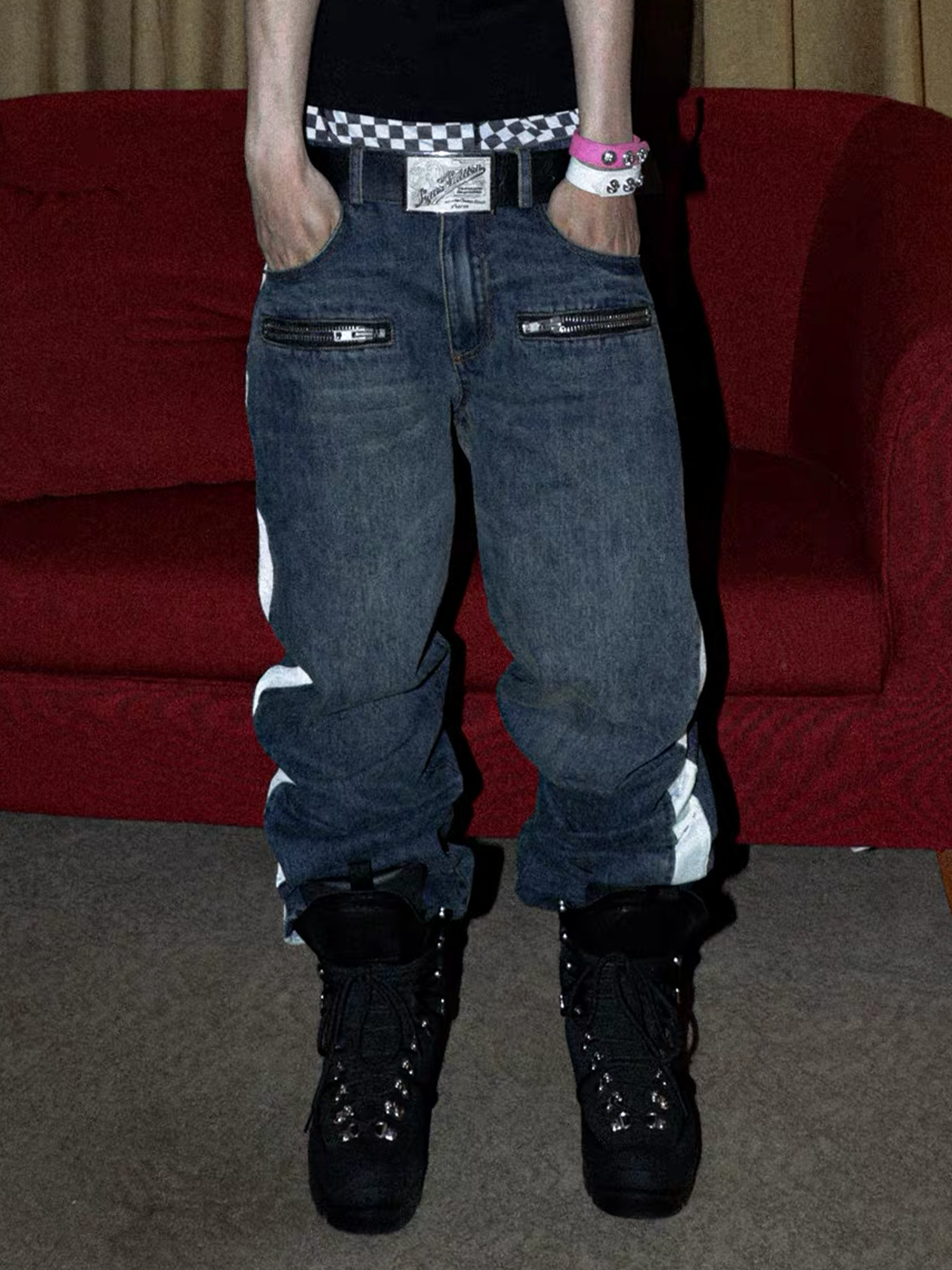 PCCVISION Contrast Side-Stripe Washed Jeans-Jeans-S (Preorder)-Free Shipping Leatheretro