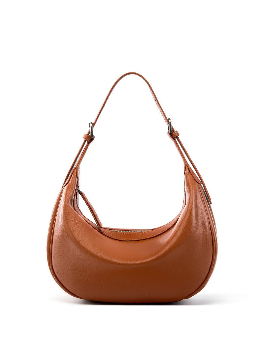 Moon Crescent Hobo Bag – Genuine Leather Large Capacity Shoulder Bag-Hobo Bags-Caramel-Free Shipping Leatheretro