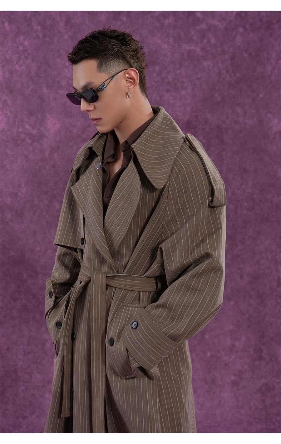 CLP Unisex Long Striped Duster Coat - Oversized Belted Trench-Coffee-S-Free Shipping Leatheretro