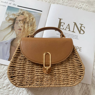 Trendy Woven Straw Crossbody Bag-Khaki-Free Shipping Leatheretro