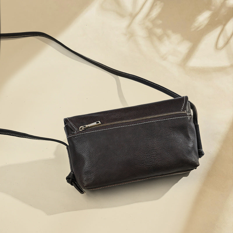 Veg-Tanned Washed Pull-Up Leather Crossbody Bag-crossbody bags-black-Free Shipping Leatheretro