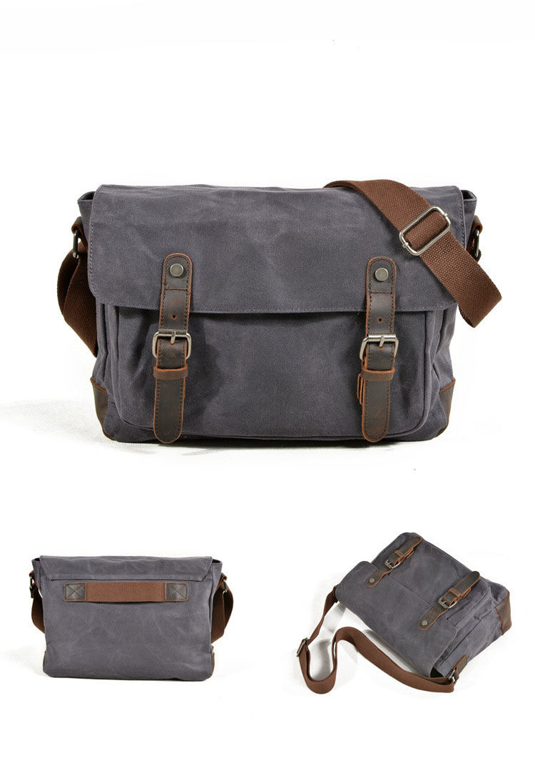 Men's Vintage Waxed Canvas Crossbody Bag-khaki-Free Shipping Leatheretro