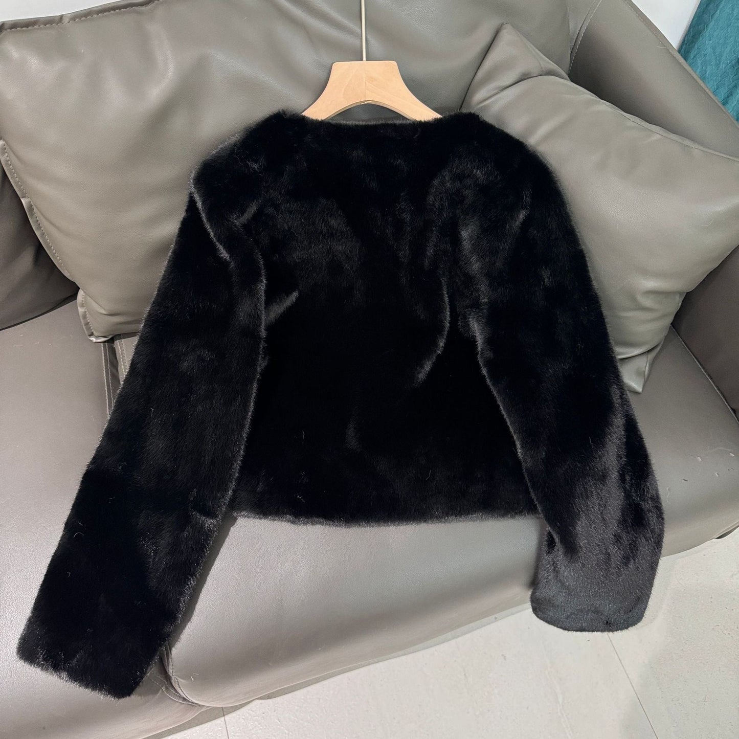 Fashion V Neck Faux Fur Short Coats-Coats & Jackets-Apricot-One Size-Free Shipping Leatheretro