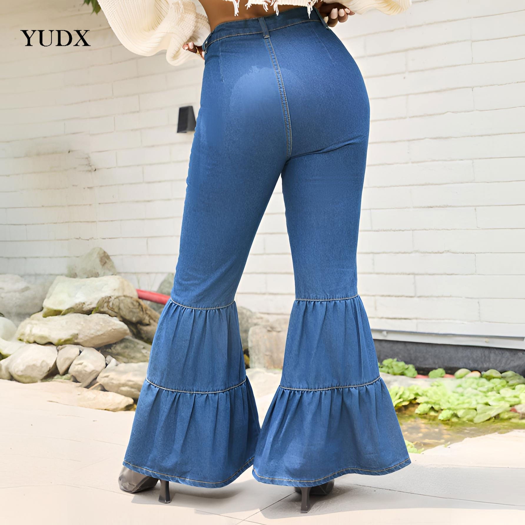 Fashion High Waist Women Flare Wide Legs Jeans-jeans-Dark Blue-S-Free Shipping Leatheretro